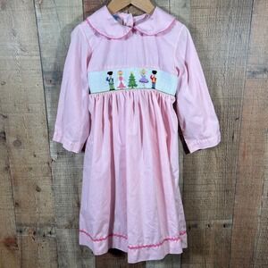 Everyday Heirloom Girls Pink Gingham Nutcracker Smocked Holiday Dress Girls 5